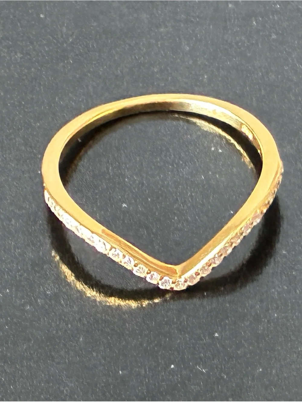 Sterling Silver Gold Tone V-Shape CZ Stackable Ring - Sz 8